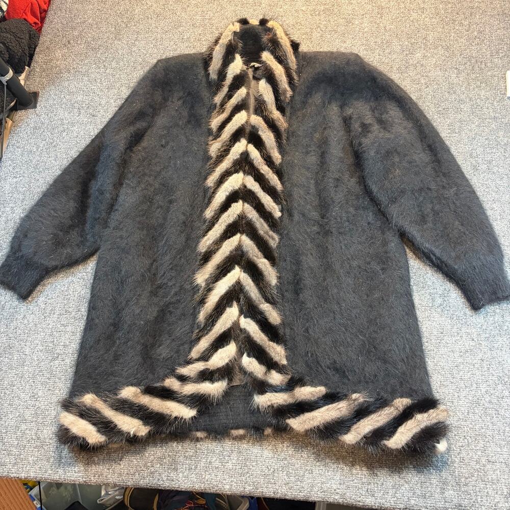 Vintage Venesha High Quality Angora Rabbit Fur Coat Sweater Black Womens Large